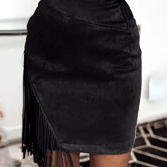 Fringe Suede Skirt for Women High Waisted Tassel Short Mini Skirt - Picture 3 of 4